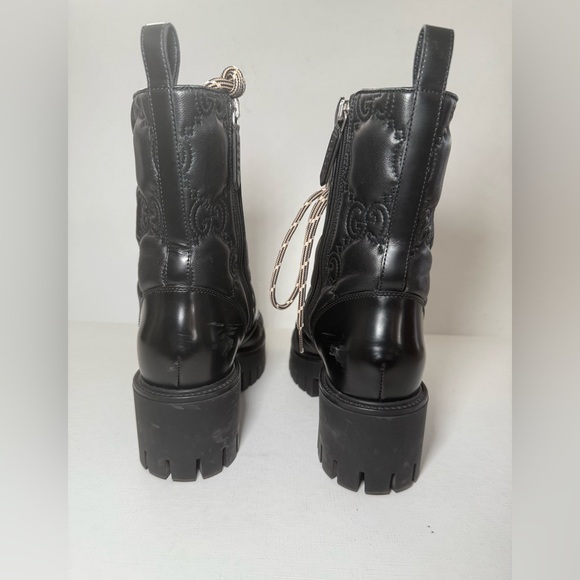 Gucci Black Combat Boots with Chunky Sole, Zipper and Lace-Up Design, 37.5EU - Picture 6 of 11